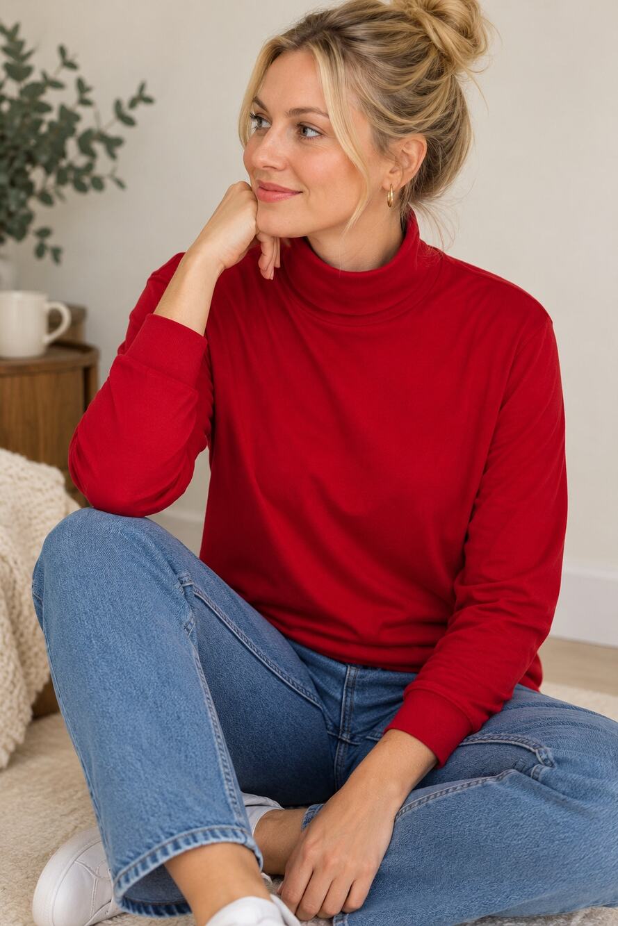 A256 GFC Trading Company Red Turtleneck Long Sleeve Top Size L